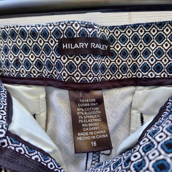 Hilary Radley Black Turquoise Print Capri Ankle Stretch Pants Size 16 comfy Gift - Picture 3 of 3